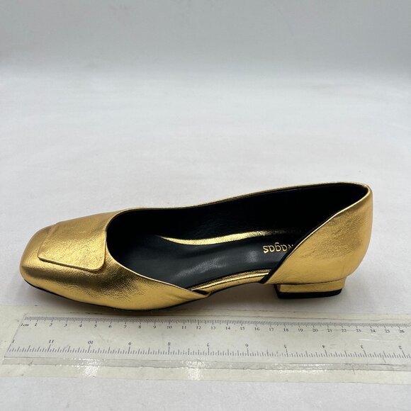 Wo Wagas Gold Side Cut Block Low Heeled Square Toe Slip On Pump Working Shoe - Picture 2 of 8